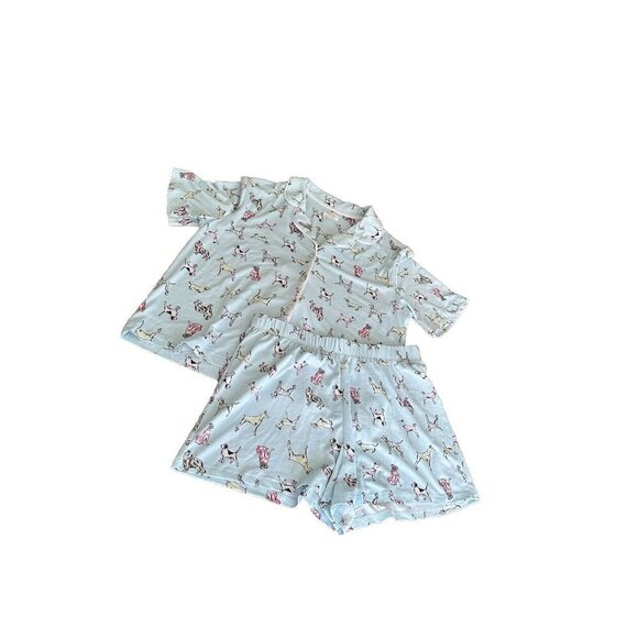 Beauty Sleep Social Dog Print Short Sleeve Notch Collar Pajama Shirt and Pajama - Picture 2 of 11